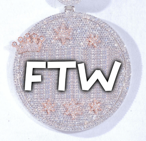 CUSTOM LETTER NECKLACE 3D BIG CROWN DISC