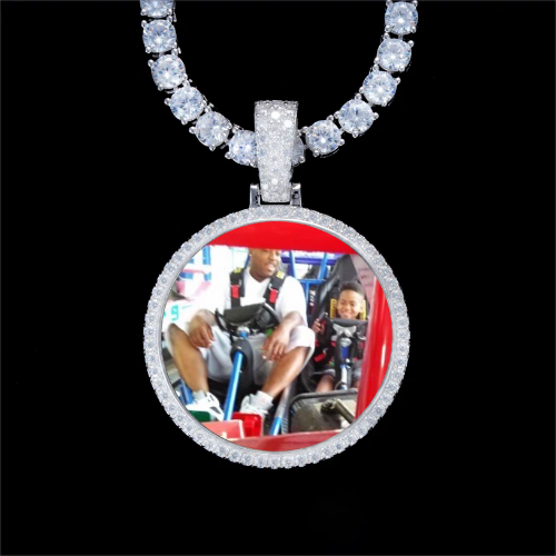 925S & VVS Moissanite 3D Circle Custom Picture Pendant