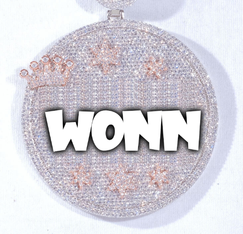 CUSTOM LETTER NECKLACE 3D BIG CROWN DISC