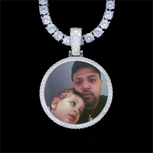 925S & VVS Moissanite 3D Circle Custom Picture Pendant