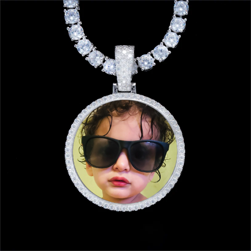 925S & VVS Moissanite 3D Circle Custom Picture Pendant