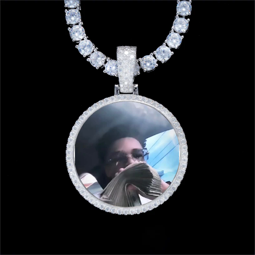 925S & VVS Moissanite 3D Circle Custom Picture Pendant