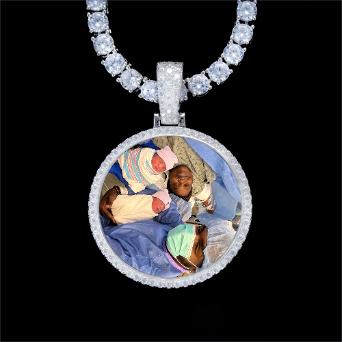 925S & VVS Moissanite 3D Circle Custom Picture Pendant