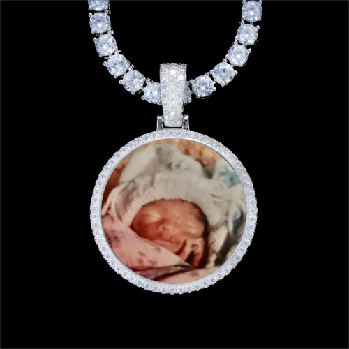 925S & VVS Moissanite 3D Circle Custom Picture Pendant