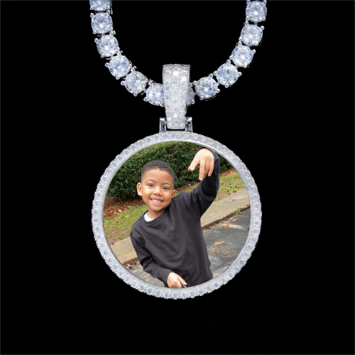 925S & VVS Moissanite 3D Circle Custom Picture Pendant