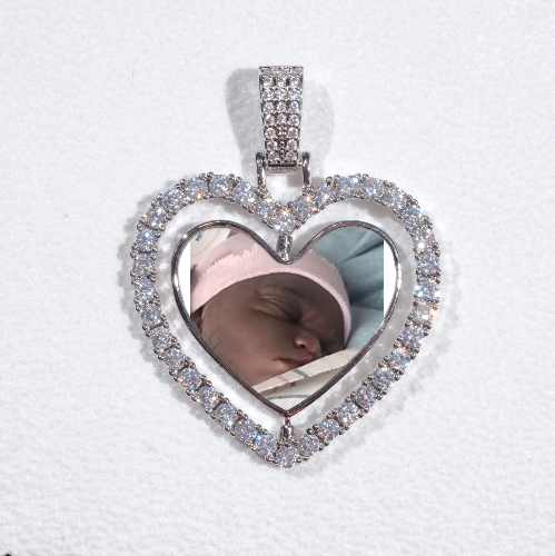 3D Spinning 2-Faced Heart Custom Picture Pendant