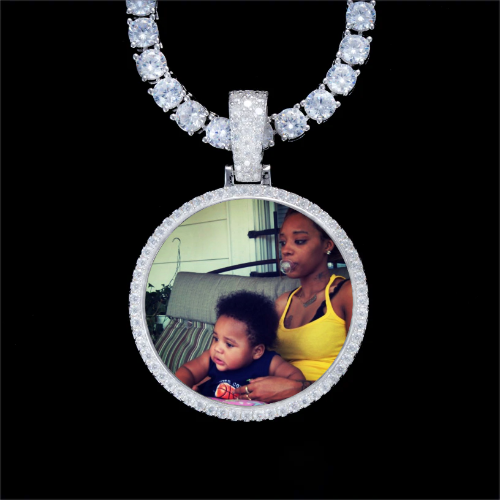 925S & VVS Moissanite 3D Circle Custom Picture Pendant