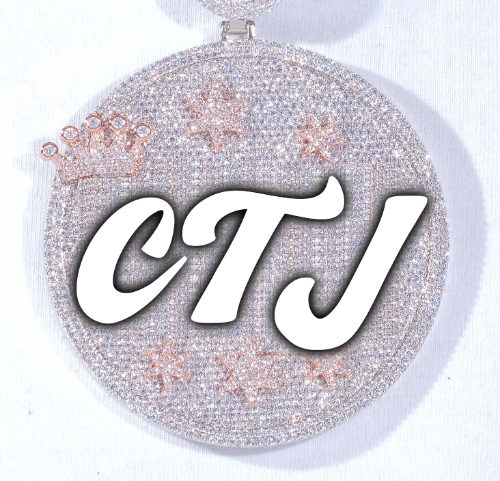 CUSTOM LETTER NECKLACE 3D BIG CROWN DISC