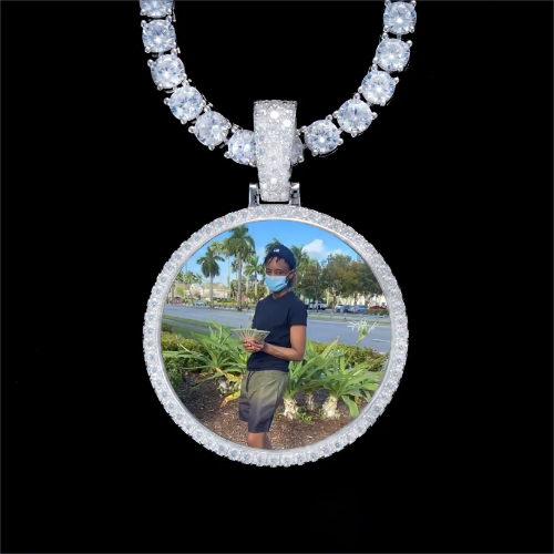 925S & VVS Moissanite 3D Circle Custom Picture Pendant