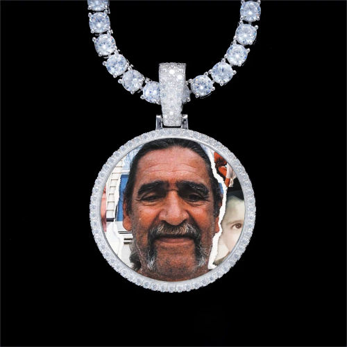 925S & VVS Moissanite 3D Circle Custom Picture Pendant