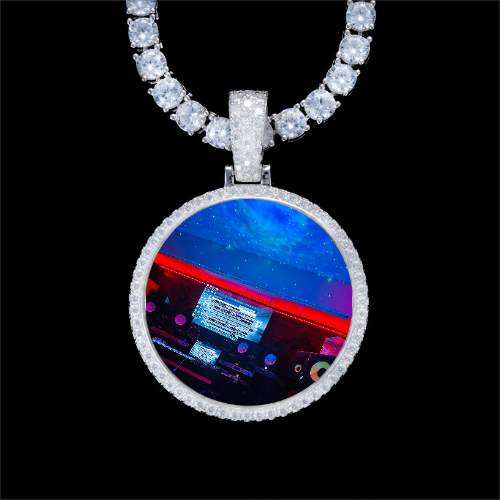 925S & VVS Moissanite 3D Circle Custom Picture Pendant