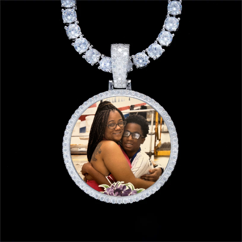 925S & VVS Moissanite 3D Circle Custom Picture Pendant