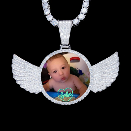 925S & VVS Moissanite 3D Wing Custom Picture Pendant