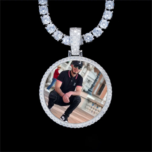 925S & VVS Moissanite 3D Circle Custom Picture Pendant