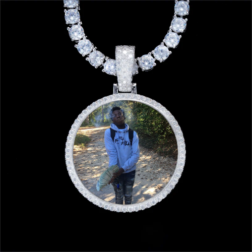 925S & VVS Moissanite 3D Circle Custom Picture Pendant