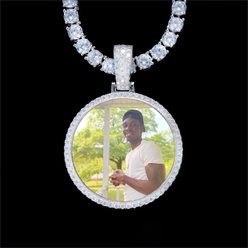 925S & VVS Moissanite 3D Circle Custom Picture Pendant