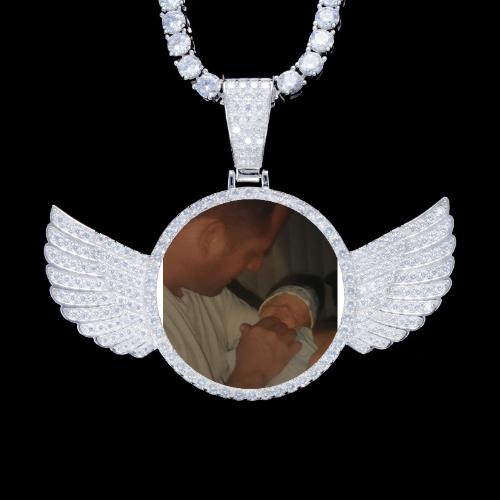 925S & VVS Moissanite 3D Wing Custom Picture Pendant