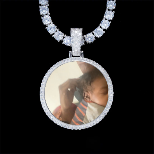 925S & VVS Moissanite 3D Circle Custom Picture Pendant
