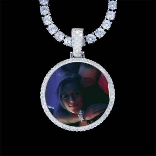 925S & VVS Moissanite 3D Circle Custom Picture Pendant