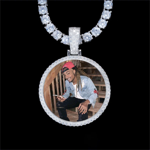 925S & VVS Moissanite 3D Circle Custom Picture Pendant
