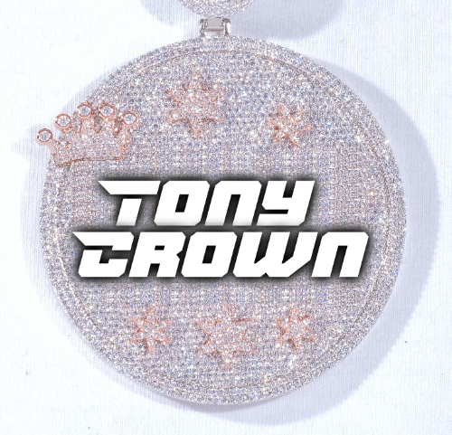 CUSTOM LETTER NECKLACE 3D BIG CROWN DISC