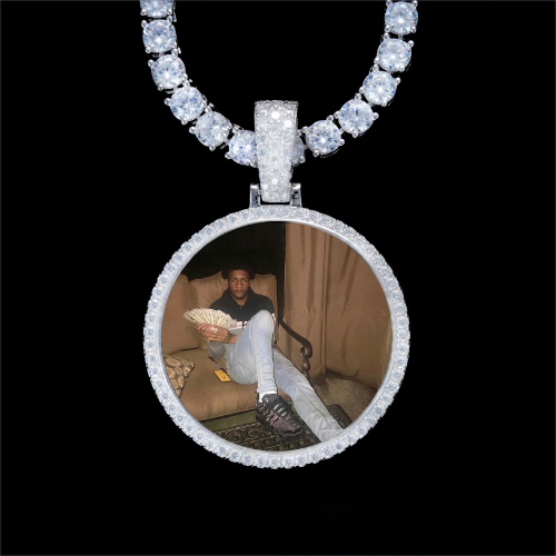 925S & VVS Moissanite 3D Circle Custom Picture Pendant