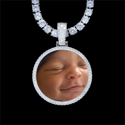 925S & VVS Moissanite 3D Circle Custom Picture Pendant