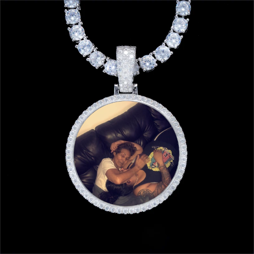 925S & VVS Moissanite 3D Circle Custom Picture Pendant