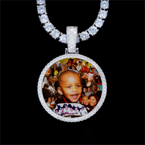 925S & VVS Moissanite 3D Circle Custom Picture Pendant