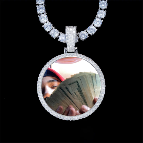 925S & VVS Moissanite 3D Circle Custom Picture Pendant