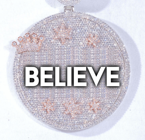 CUSTOM LETTER NECKLACE 3D BIG CROWN DISC