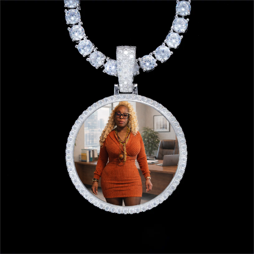 925S & VVS Moissanite 3D Circle Custom Picture Pendant