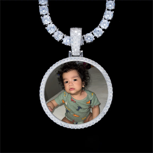 925S & VVS Moissanite 3D Circle Custom Picture Pendant