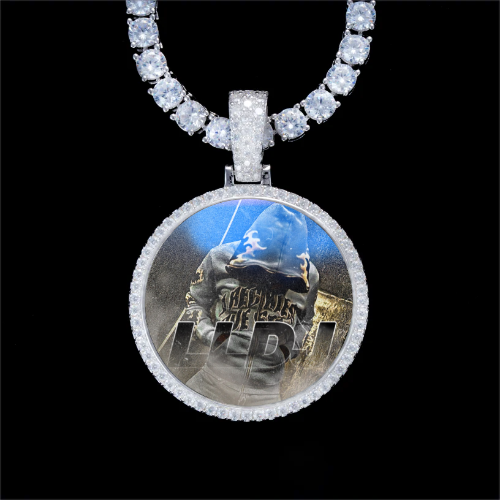 925S & VVS Moissanite 3D Circle Custom Picture Pendant