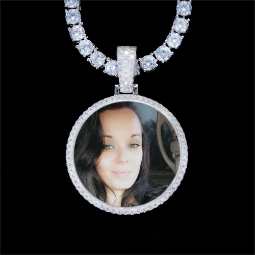 925S & VVS Moissanite 3D Circle Custom Picture Pendant