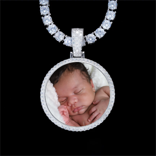 925S & VVS Moissanite 3D Circle Custom Picture Pendant