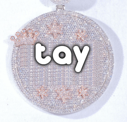 CUSTOM LETTER NECKLACE 3D BIG CROWN DISC