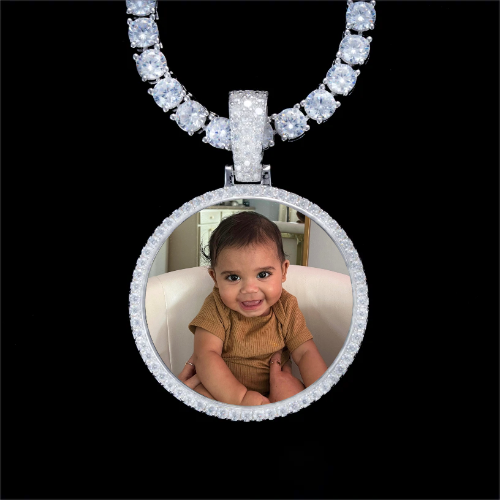 925S & VVS Moissanite 3D Circle Custom Picture Pendant