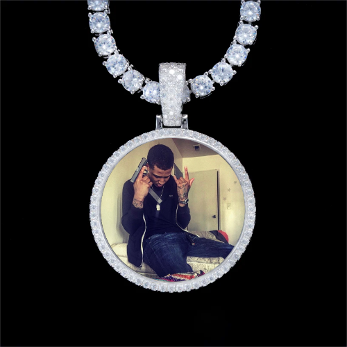 925S & VVS Moissanite 3D Circle Custom Picture Pendant