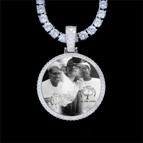925S & VVS Moissanite 3D Circle Custom Picture Pendant