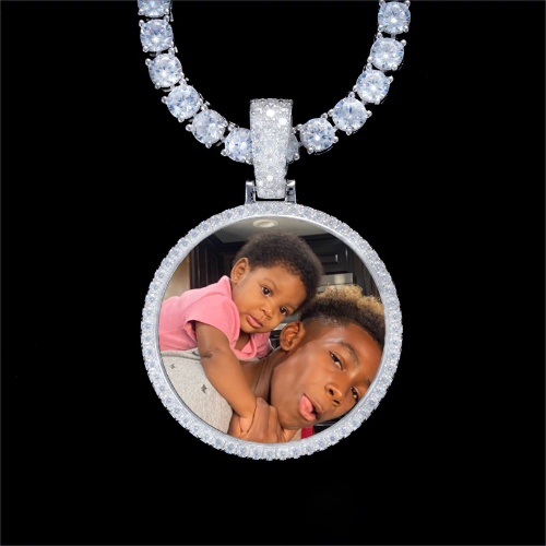 925S & VVS Moissanite 3D Circle Custom Picture Pendant