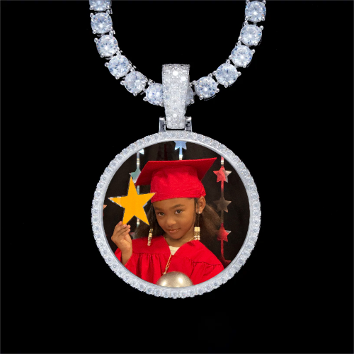 925S & VVS Moissanite 3D Circle Custom Picture Pendant