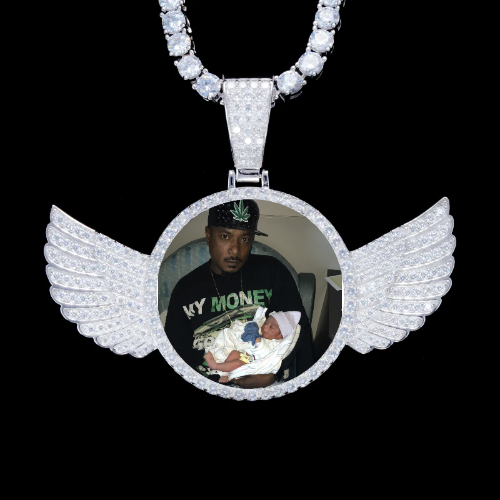 925S & VVS Moissanite 3D Wing Custom Picture Pendant