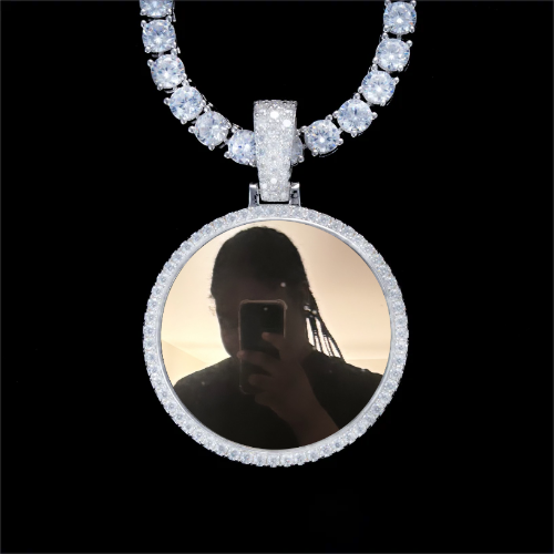 925S & VVS Moissanite 3D Circle Custom Picture Pendant