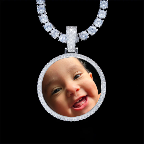 925S & VVS Moissanite 3D Circle Custom Picture Pendant