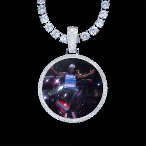 925S & VVS Moissanite 3D Circle Custom Picture Pendant