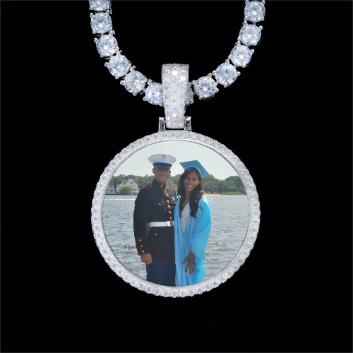 925S & VVS Moissanite 3D Circle Custom Picture Pendant