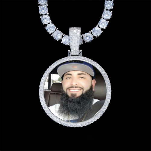 925S & VVS Moissanite 3D Circle Custom Picture Pendant