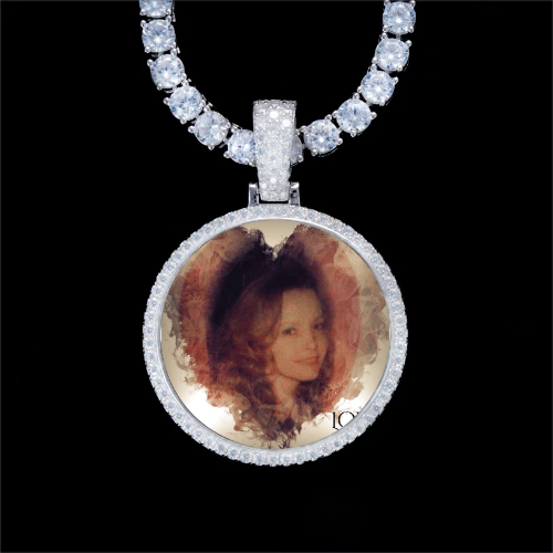 925S & VVS Moissanite 3D Circle Custom Picture Pendant