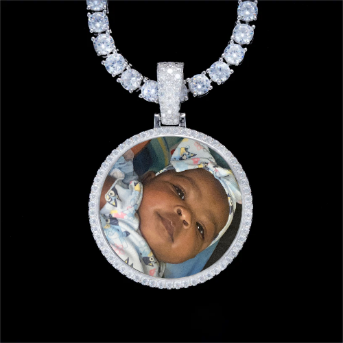 925S & VVS Moissanite 3D Circle Custom Picture Pendant